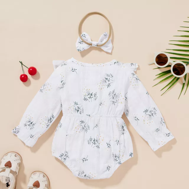 Newborn Infant Baby Girls Bodysuit Floral Printed Jumpsuit Long Sleeve Clothes 3