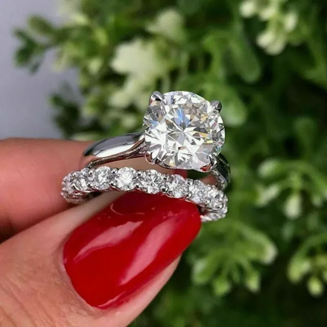 Set di anelli di fidanzamento da sposa con diamanti simulati rotondi da 2...