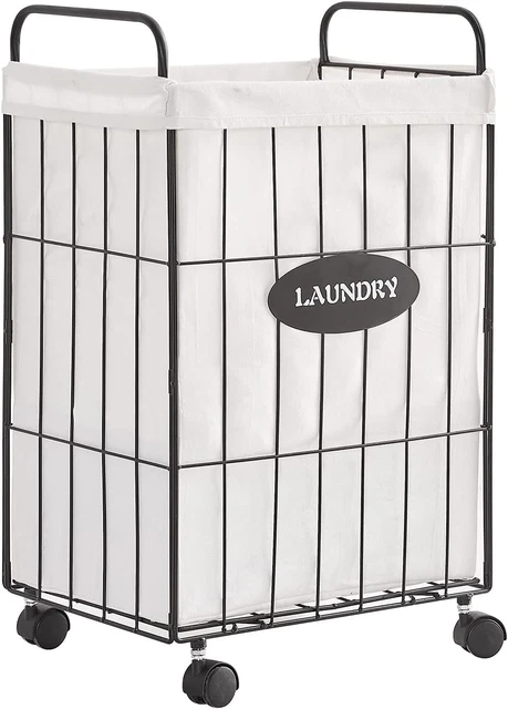 Iron Wire Laundry Hamper with Rolling Lockable Wheels, Folding Laundry Storage B