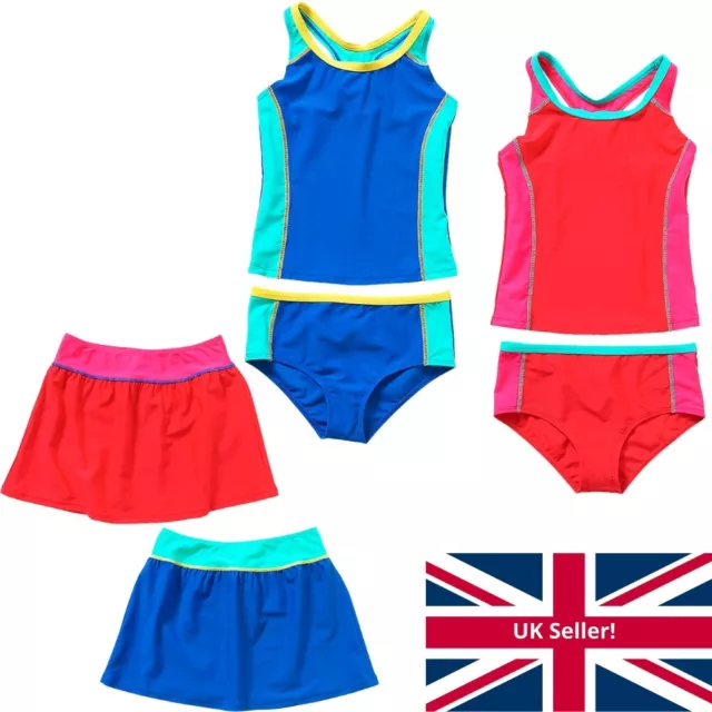 Girls Tankini Swim Set Two Piece Cover Skirt School Sport Racer Back UK Seller