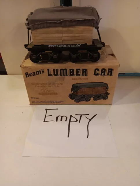Jim Beam Railroad Train Lumber Car Porcelain Empty Decanter w/ Box