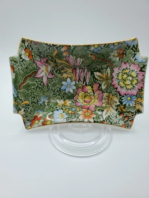 VTG Royal Winton Grimwades Chintz 'FLORAL GARDEN GREEN' Sweet Meat Dish READ