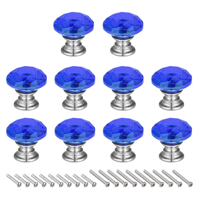 25mm Crystal Knobs Drawer Door Diamond Shaped Pulls Handles Blue 10pcs