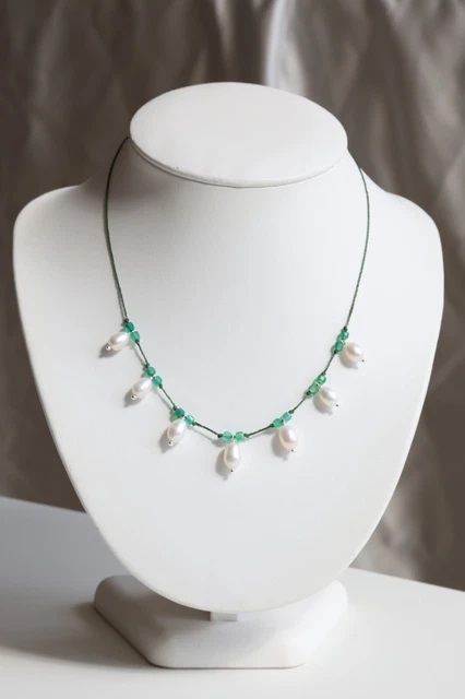 Collier En Argent 925 Avec Perles D'eau Douce Roses Et Fil Rouge Ciré - Marque Rosemimosa