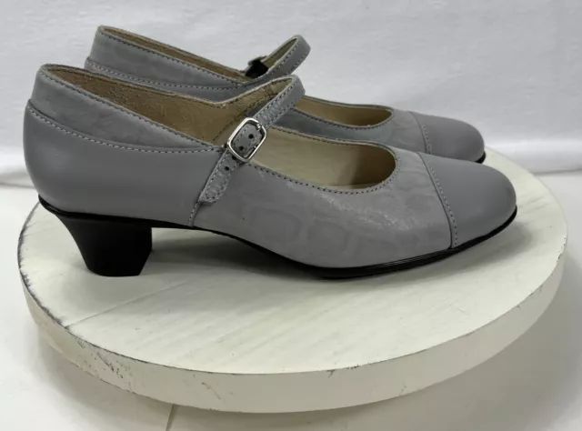 SAS Isabel Womens Shoes Heels Mary Jane Buckle Gray Leather Size 8 Narrow