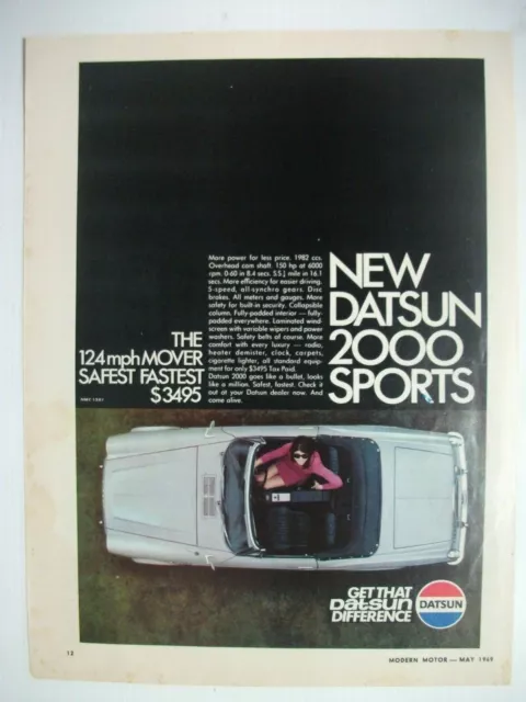 Datsun 1969 2000 Sports Australian Magazine Fullpage Colour Advertisement