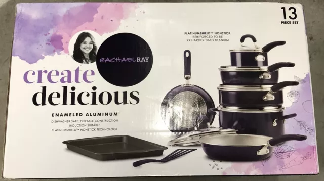 Rachael Ray Create Delicious Aluminum Nonstick Cookware Set 13 Piece -Purple