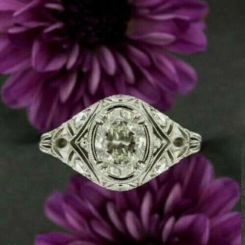Filigree Openwork Antique 2.56 Ct Oval Cut Lab-Created Diamond Old Vintage Rings