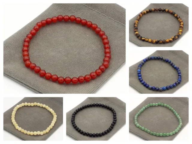 Handmade 4mm Crystal Healing Chakra Gemstone Bead Bracelet & Velvet Pouch.