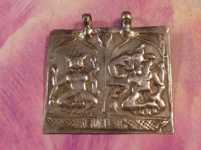 Antique Indo Tibetan Hindi Gorgeous Silver Shiva Ganesha Pendant Bead 39.5-38.1