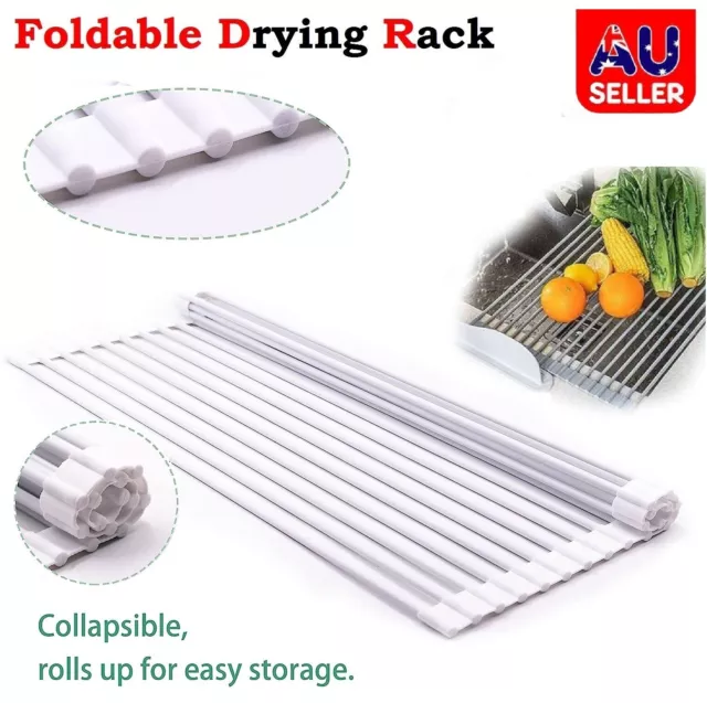 Foldable Silicone Over the sink Dish Drying Rack Roll-Up Drainer stainless steel