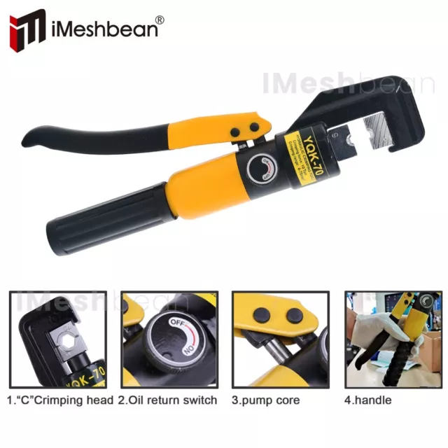 10 Ton Hydraulic Wire Battery Cable Lug Terminal Crimper Crimping Tool w/8 Dies 3