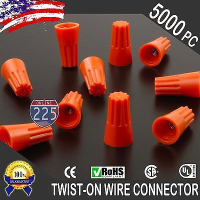 (5000) Orange Twist-On Wire Connector Connection nuts 22-14 Gauge Barrel Screw