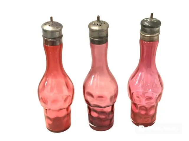 Antique Condiment Caddy Replacement Bottles Cranberry Color