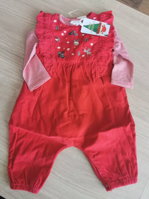 Brand New Next Baby Girl Embroidered Cord Christmas Romper Outfit Set 3-6 months