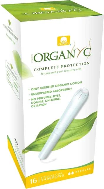 Tampones de algodón orgánico Organyc con aplicador - regulares -16 por paquete