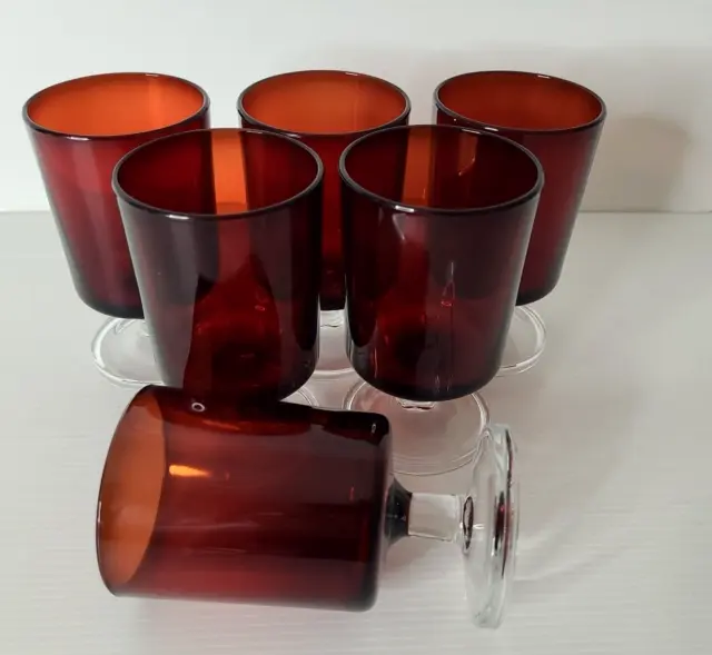 Luminarc Crystal D'Arques Wine Glasses Ruby Red Set of 6 Vintage Retro 1970s