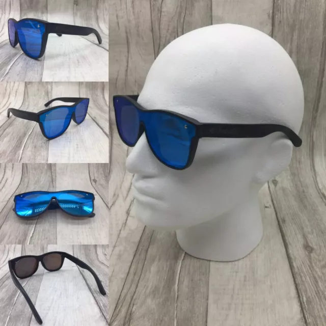 Men's Black Bamboo Frame Blue Mirror Polarized Sunglasses 100% Protection