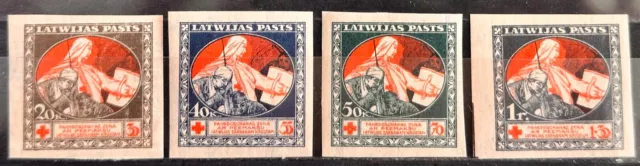 Latvia, Latvija, Sc B9-B12; Mi 51x- 54x MNH/**  "10 Rubli" red banknote on back