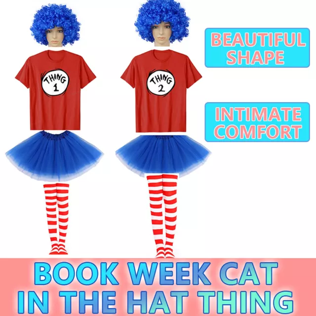 Dr Seuss Thing 1/ 2 T-Shirt Cat in the Hat Fancy Dress Costume Halloween Cosplay 2