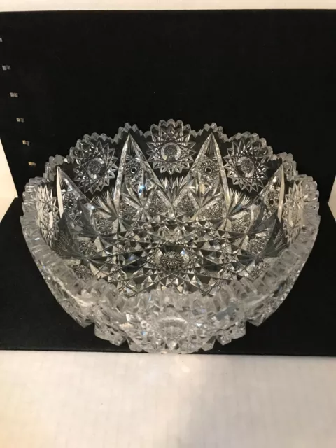 Vintage American Brilliant Cut Glass Bowl Hobstars And Many Cuts 8-3/4" Diameter