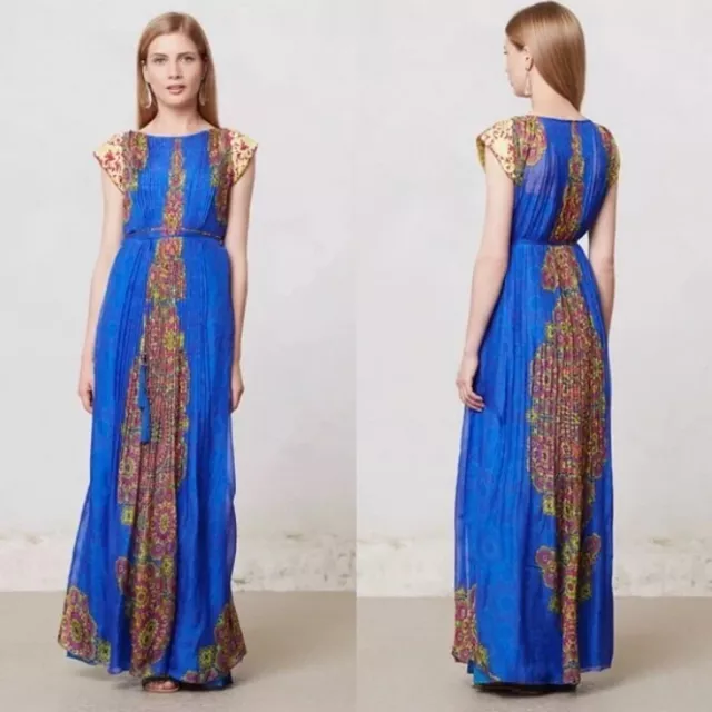 Size 0 Anthropologie Hemant & Nandita Apsara Pleated 100% Silk Dress