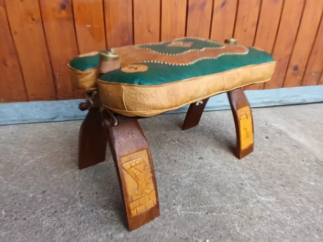60er Vintage Hocker Sitzkissen Pouf Ottomane Kamelhocker Kaminhocker Leder 6