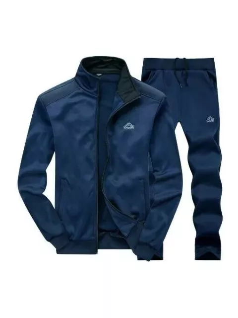 Pantalon Sweat-Shirt Homme Complet Bleu Zip Costume Slim Mode Confortable 4047