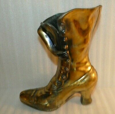 MCM Heavy Solid Brass Ladies Victorian Fancy Boot, Door Stop, MidCentury, Patina