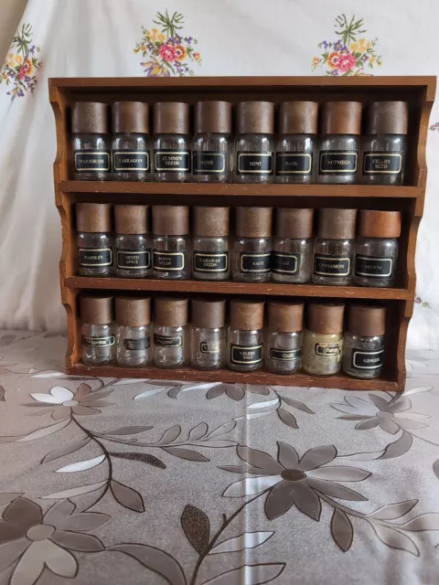 Vintage Buyrights Wooden Herb Spice Rack With Lidded Glass Jars(24 Jars)