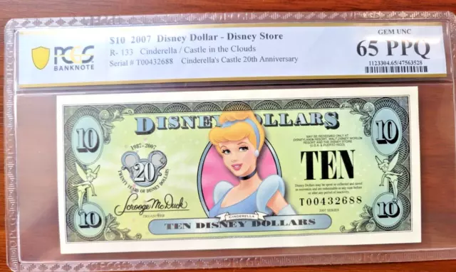 2007 A $10 Cinderella Disney Dollar PCGS 65PPQ