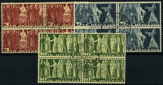 SCHWEIZ BUNDESPOST 1955, Symbole der Demokratie, gelblich/weißes Faserpapier, in