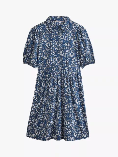 Boden - Mini Jersey Shirt Dress - Sea Blue / Wildflower - Size: UK 12P