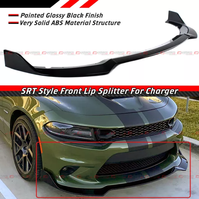 For 2015-2023 Dodge Charger SRT Scat Pack Glossy Black Front Bumper Lip Splitter