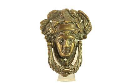 Vtg Brass Hardware Art Nouveau Alexander The Great Headdress Face Door Knocker