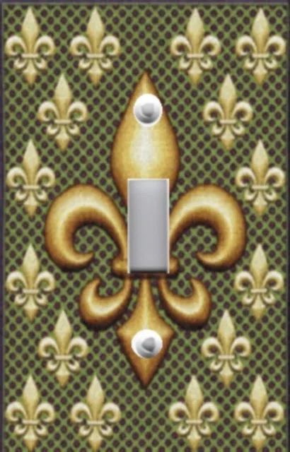 Light Switch Plate Switchplate and Outlet Covers FLEUR DE LIS GOLD ON GREEN