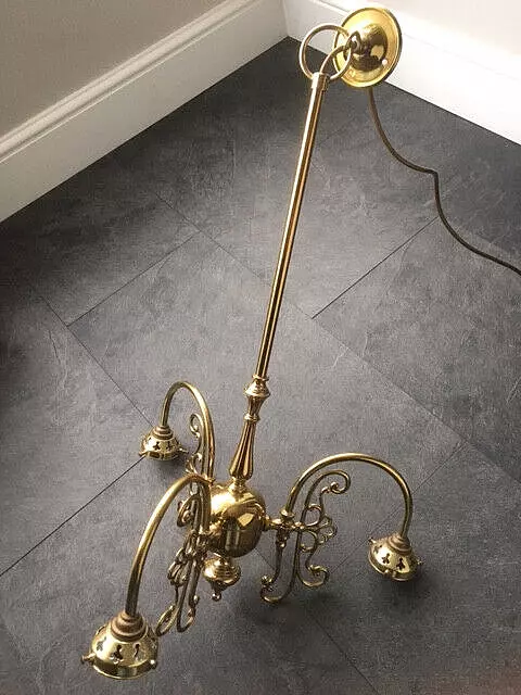 Vintage Christopher Wray Brass 3 Arm Ceiling Chandelier