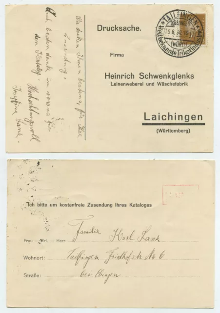 71700 - Werbestempel Schwennigen die weltberühmte Uhrenindustriestadt, 19.8.1930