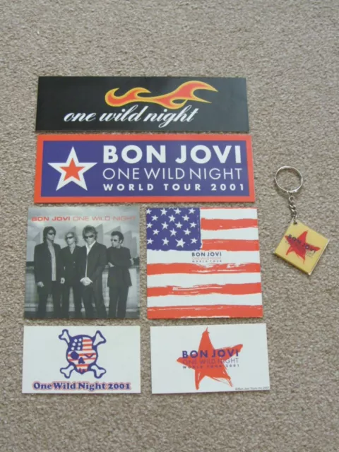 Official Bon Jovi One Wild Night 2001 tour concert sticker set x 6  + keyring