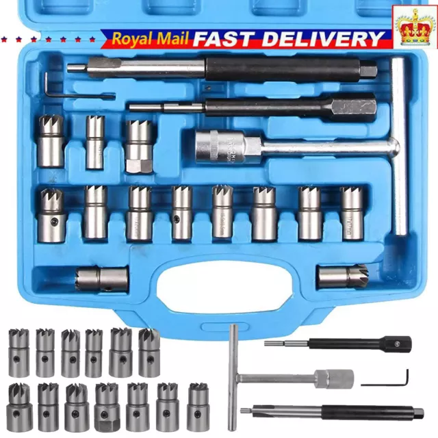 17pcs Universal Diesel Injector Seat Cutter Cleaner Tool Carbon Remover Set kit