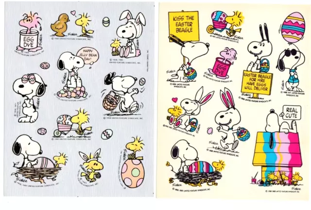 Vintage Hallmark Snoopy Peanuts Easter Stickers Two sheets 1980's