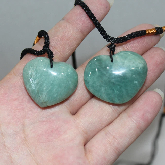 Natural Amazonite Jade Quartz Crystal Heart Pendant Reiki Healing Stone Necklace