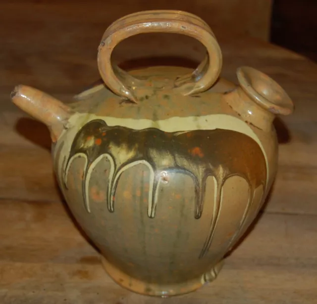 Magnifique ancienne cruche en grès vernissé poterie jarre terre cuite vernissée