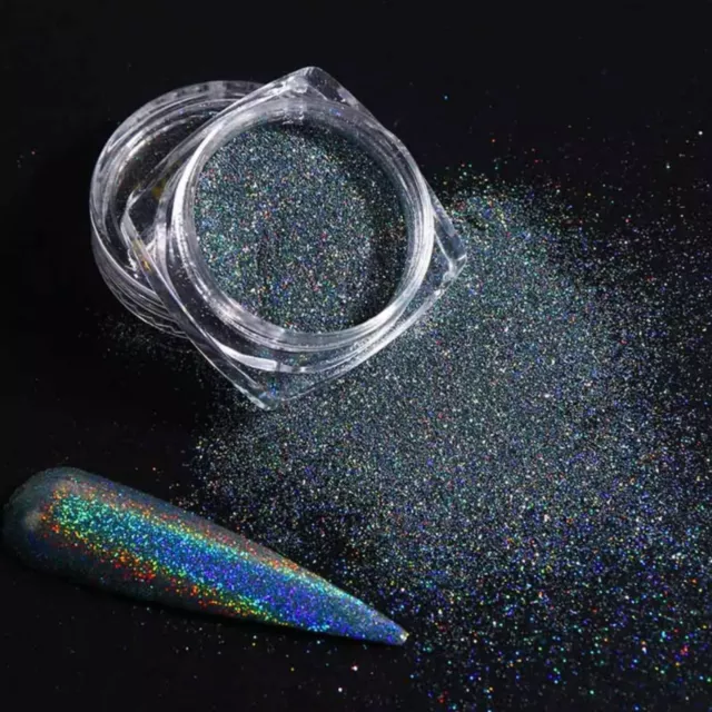 Grey Holographic Nail Glitter Powder Rainbow Effect Dark Silver For Nail Polish