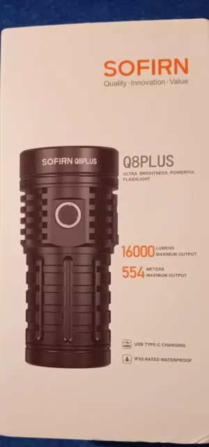 NEW Black Sofirn Q8 plus flashlight 16000 lumens  554 meters