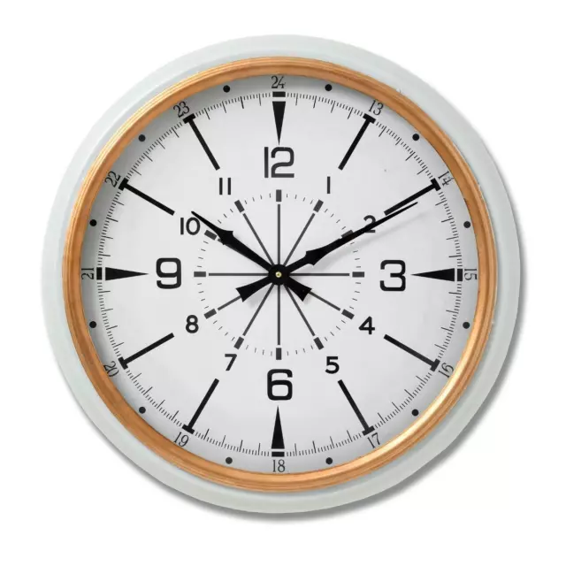 White Gold Wall Clock Large Nautical Themed 24 Hour Wall 53cm Round