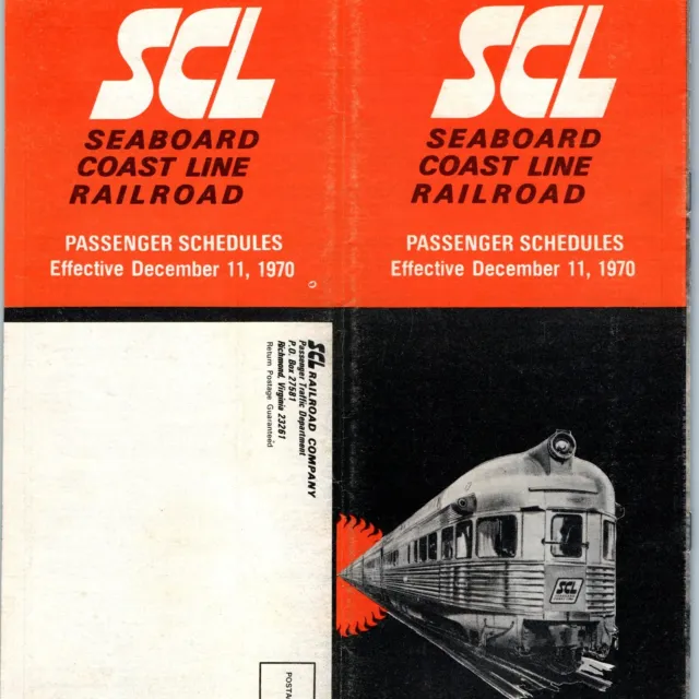 Dec 1970 Seaboard Coast Line Railroad Public Timetable Passenger Schedule SCL 4L