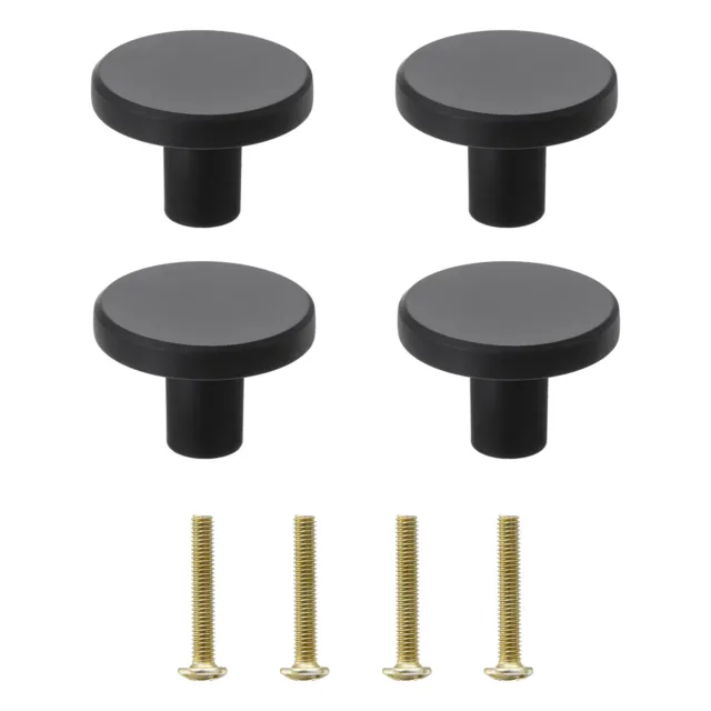 Solid Knobs, 4 Pack Round Zinc Alloy Cabinets Knob with Screw (M4, Black)