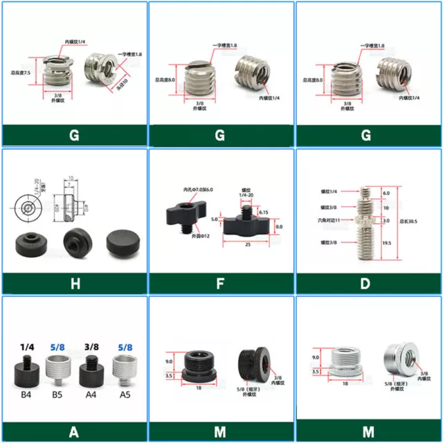 Double Male Thread / Male-Female  Bolt Screw Reducer Fitting Adapter 1/4 to 3/8 3