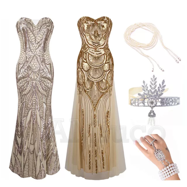 1920s Flapper Dress Gatsby Costume Sequin Cocktail Party Long Bridesmaid Dresses